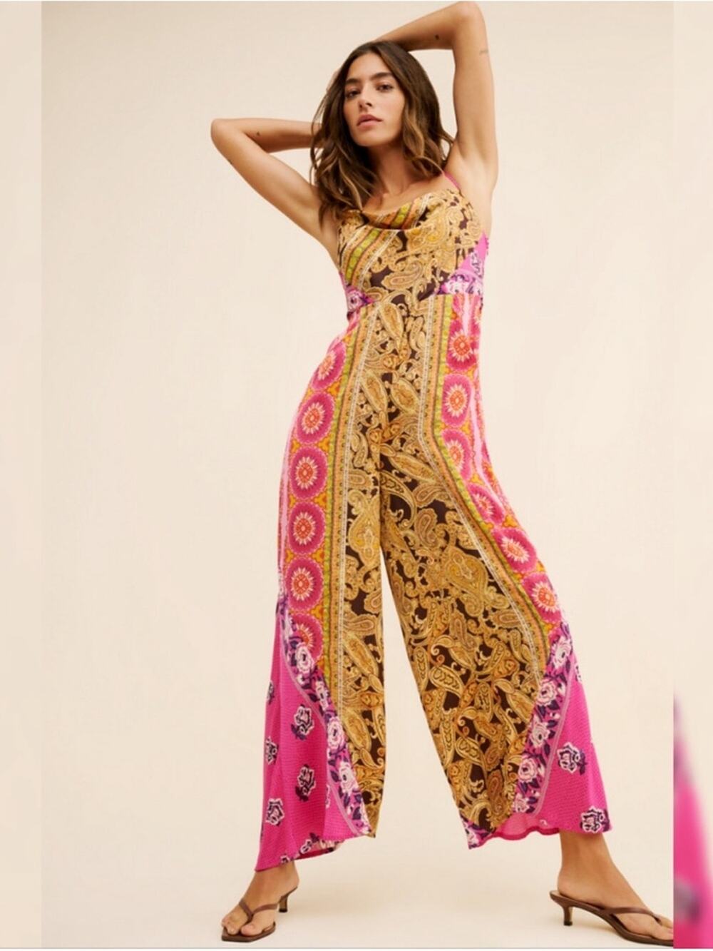 Free People Miranda Printed Jumpsuit in Jewel Combo XS